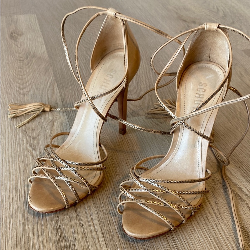 Schutz Tan Strappy Leather Heels